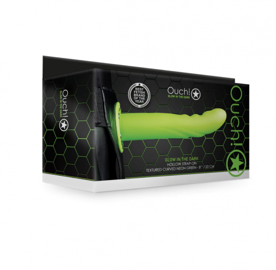 Ouch! Hollow Strap-On Textured Curved Glow In The Dark