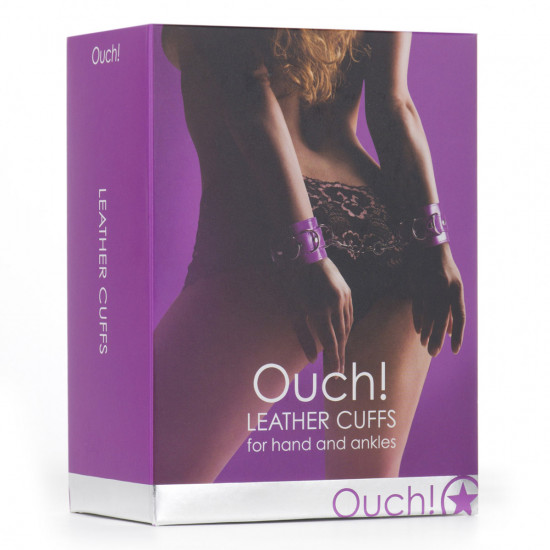 Ouch! Leren handboeien Paars