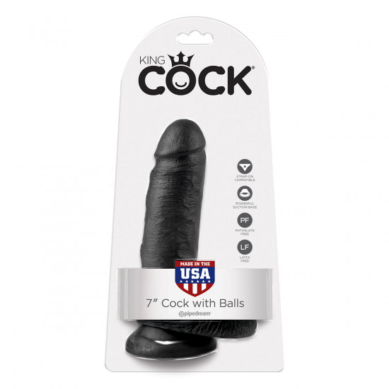 King Cock 7 Inch Cock with Balls Dildo Zwart