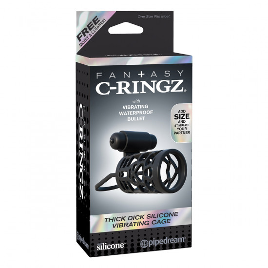 C-Ringz Thick Dick Silicone Vibrating Cage Sleeve Zwart