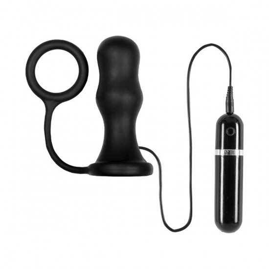 Thriller Ass Plug Vibrator Met Cockring Zwart