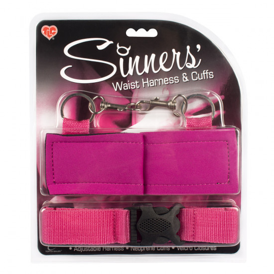 Sinners Waist Harness And Cuffs Set Roze