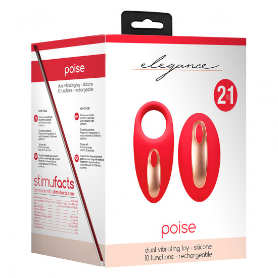Elegance Poise Vibrerende Cockring + Stimulator Rood