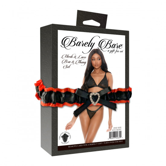 Barely Bare Mesh & Lace Bra & Thong Set Zwart