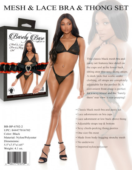 Barely Bare Mesh & Lace Bra & Thong Set Zwart